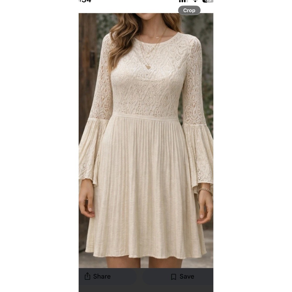 Anthropologie Floreat Serena Bell Sleeve Boho Chic Knit Ivory Midi Dress Size XS
